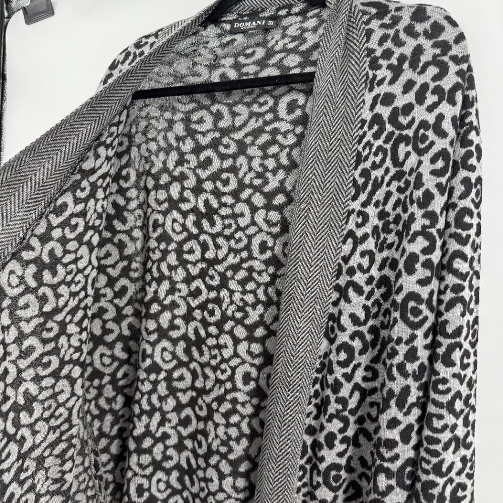 DOMANI Long Open Front Cardigan SZ 3X Animal Print Cozy Long Lounge Layer Office